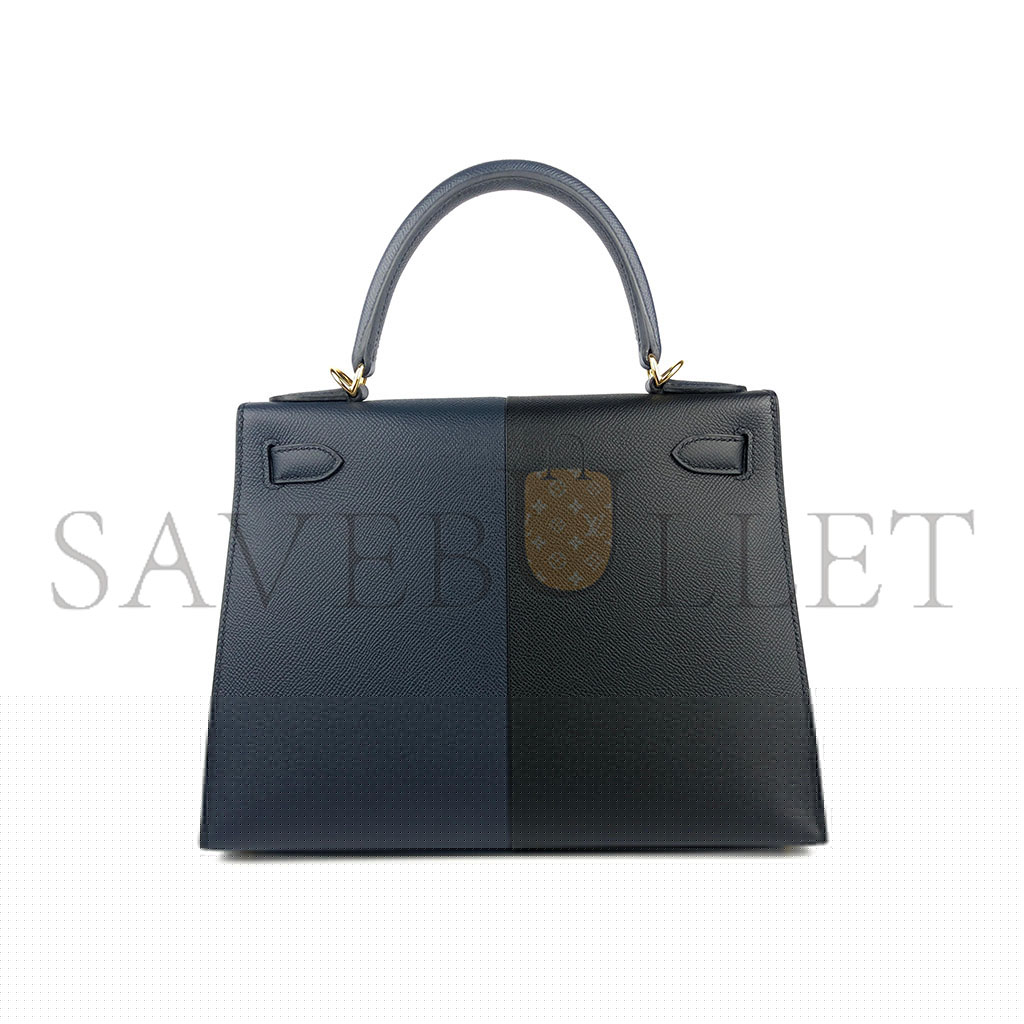HERMÈS KELLY 25 BLACK BLUE EPSOM GOLD (25*17*7cm)